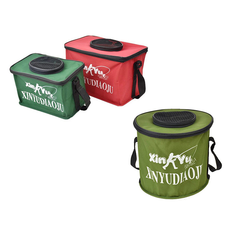 In stock supply fishing bucket folding water tank portable live fish bucket with lid fishing supplies fish box canvas fish bucket