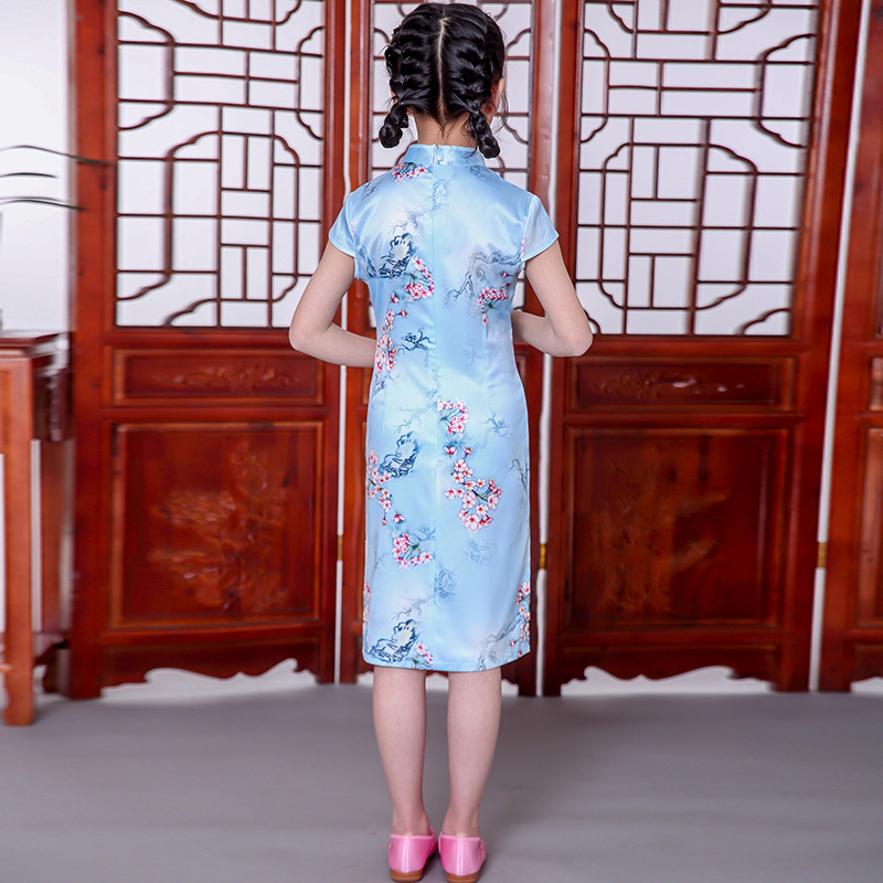 2025 New Children's Cheongsam Summer Girls Tang Suit Han Dynasty Chinese Style Long Silk Chinese Retro Dress