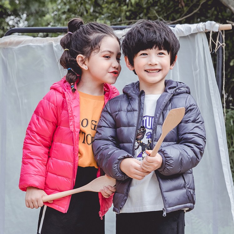 2019 зимний детский пуховик для мальчиков однотонный легкий для девочек с капюшоном
