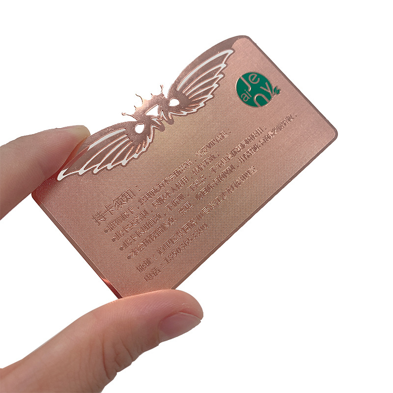 Stainless Steel Electroplated Rose Gold Women's Business Card Cut Out Lace Custom Design Layout Frosted Mesh Bottom
