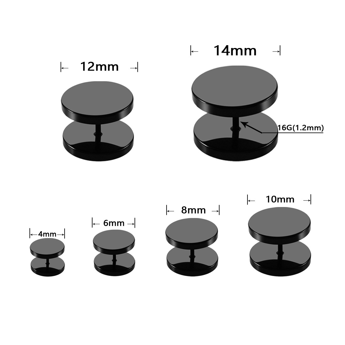 Europe and the United States popular stainless steel barbell earrings round cake plating hip-hop men's earrings cross-border manufacturers spot
