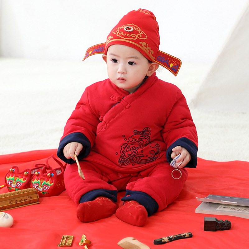 Natural Childhood Baby Tang Suit conjoined Ha Suit Climbing Suit Autumn and Winter Full Moon Suit Long Sleeve Dress Han Suit 1968