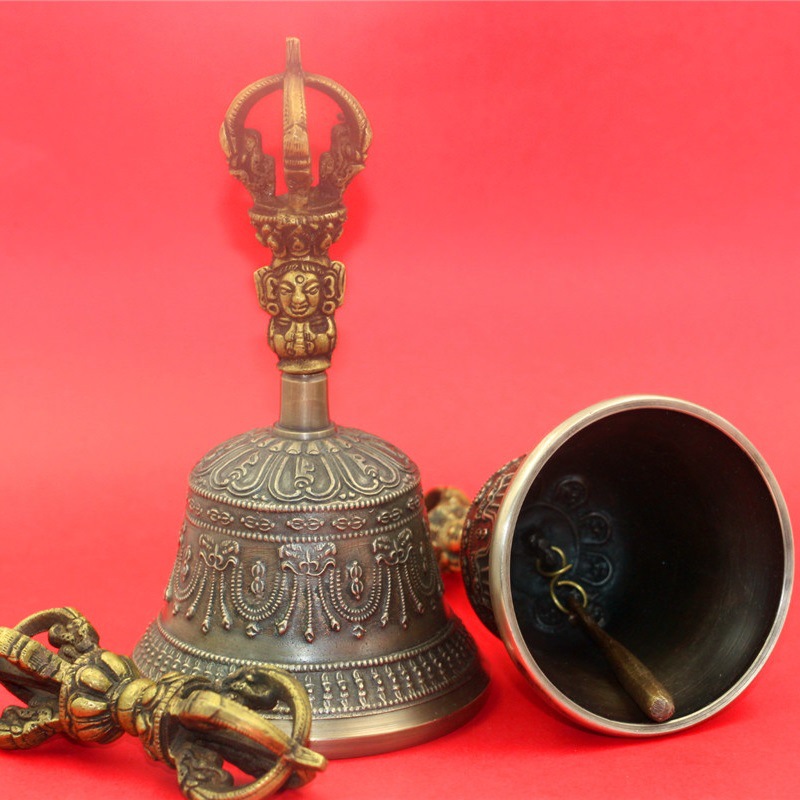 Nepalese Handmade Five-strand King Kong Bell and Pestle Xizang Ethnic Musical Instruments Bronze Bells and Bells