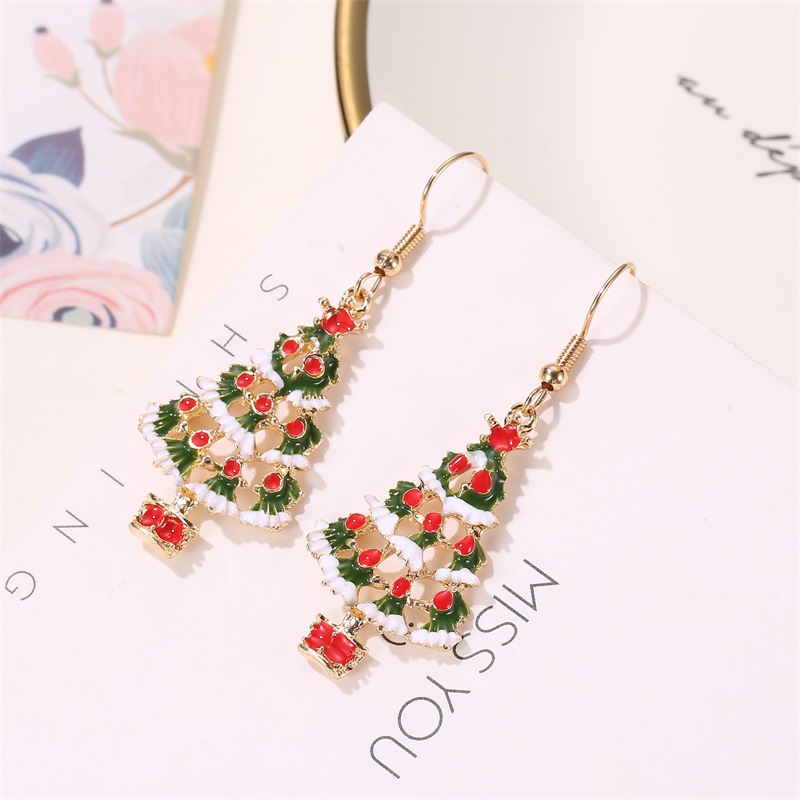 Christmas color cartoon jewelry cute dripping Christmas tree earrings necklace set Europe and the United States cross-border hot jewelry