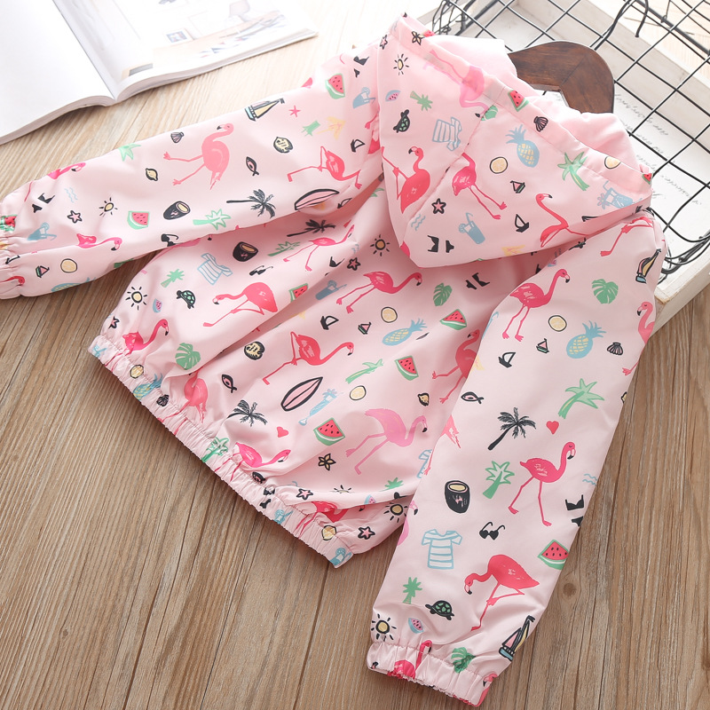 Girls' autumn popular jacket Flamingo graffiti baby hooded windbreaker zipper shirt cross-border one-piece delivery