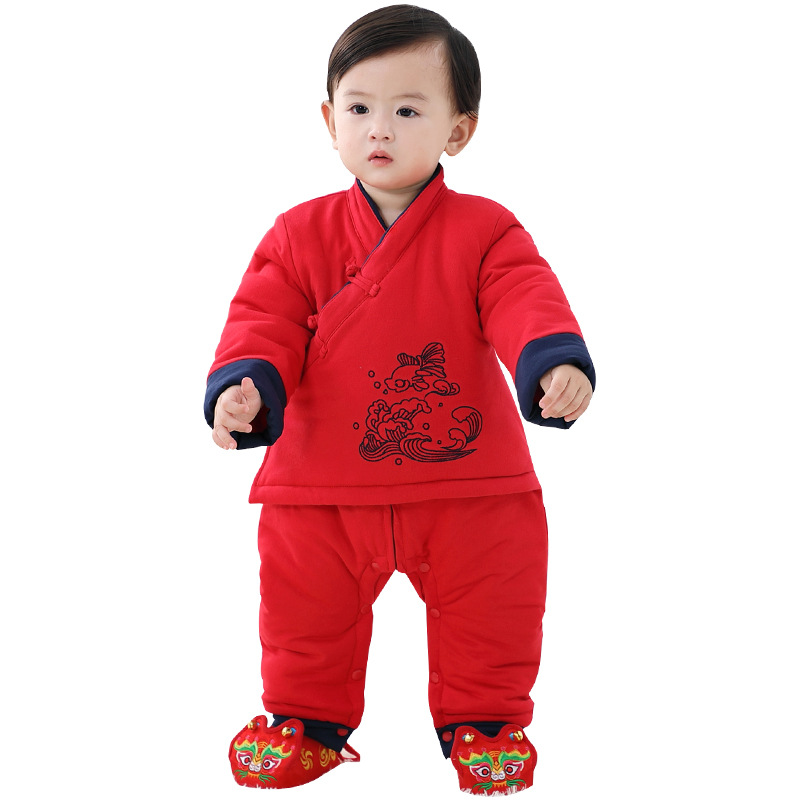 Natural Childhood Baby Tang Suit conjoined Ha Suit Climbing Suit Autumn and Winter Full Moon Suit Long Sleeve Dress Han Suit 1968