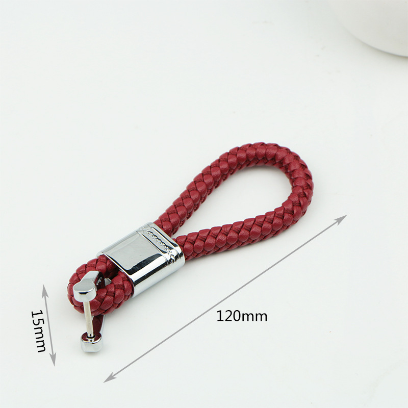 Creative handmade braided rope pattern metal car logo keychain unisex leather car key chain pendant