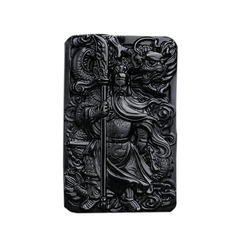 Chengshi Jewelry Natural New Black Gold Obsidian Guan Gong Pendant Men's Domineering Men's Necklace Women's Piece