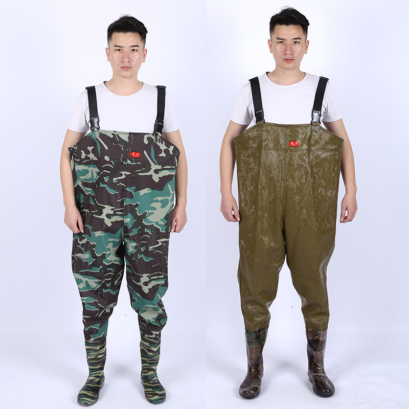 Water pants one-piece fishing pants waterproof clothes one-piece water rain pants leather Fork Fishing Fishing Fishing pants straps manufacturers