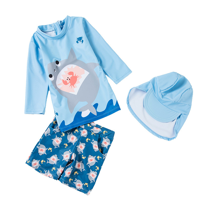 Baby South Korea Ins Split Quick-drying Surfer Wear Sunshade Hat Boys Children Sunscreen Suit Boys Swimwear Swimming Trunks