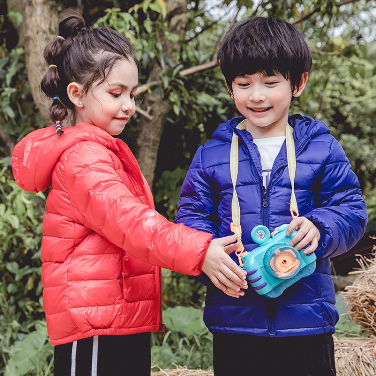 2019 Winter Children's Down Jacket Boys' Solid Color Thin Simple Lightweight Jacket Girls' Hooded Long-Sleeved Zipper Shirt