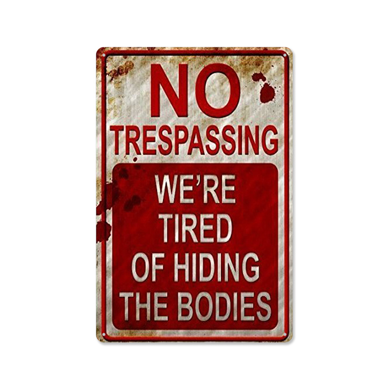2024No Trespassing Retro Public Warning Sign Iron Painting Background Wall Frameless Decorative Hanging Painting