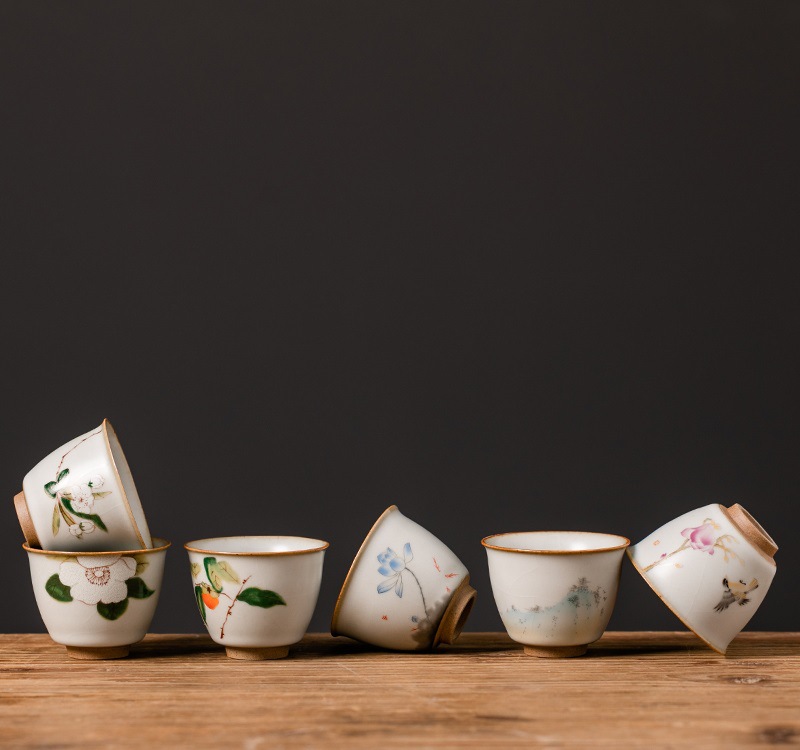 Antique-Style Yuebai Ru Kiln Tea Set Tea Cup Personal Cup Master Cup Ceramic Crackle Glaze Tea Brewing Cup Tasting Cup Landscape Style