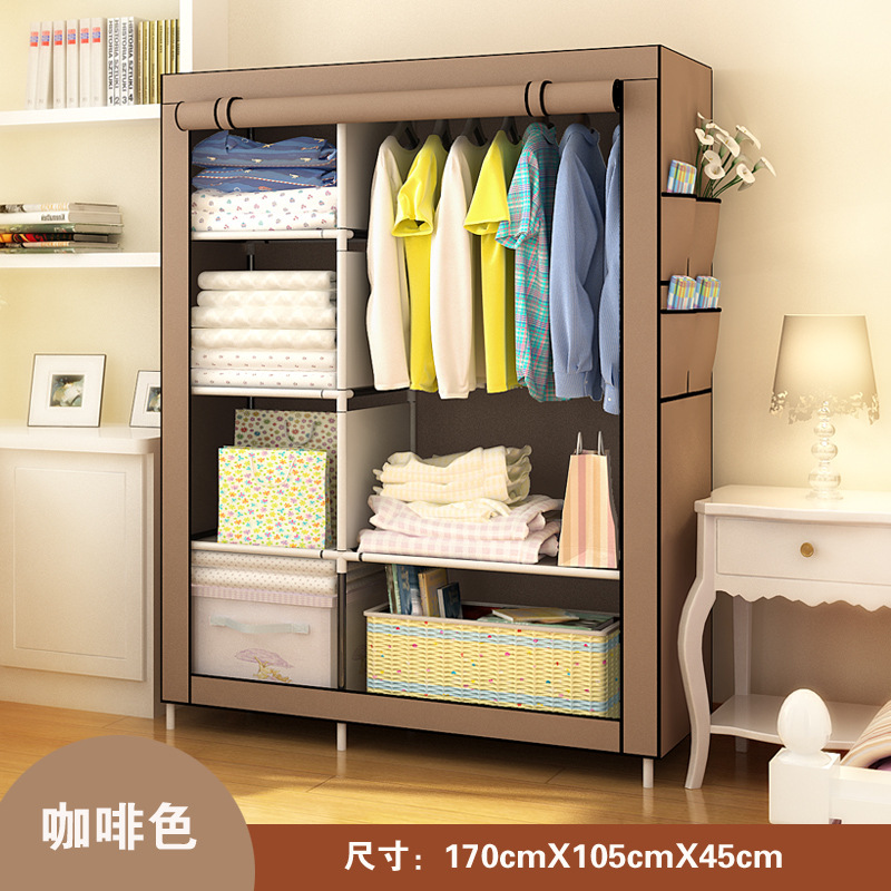 Cross-Border Foreign Trade Self-Pickup Simple Wardrobe Fabric Wardrobe with Reinforced Steel Frame, Single-Person Storage, Dustproof