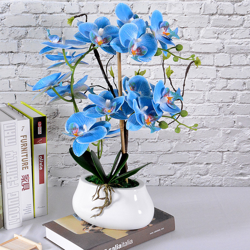 Artificial Flower Phalaenopsis Set Ceramic Bonsai Bonsai Decorative Hand Glue Fake Flower Ornaments Factory Direct Supply Batch Generation