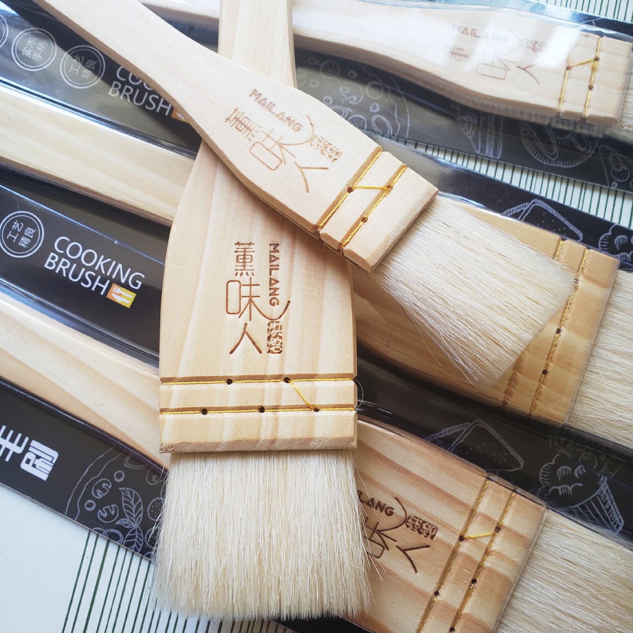 Wooden Handle Thread Wool Brush Mooncake Brush Baking Wool Brush Barbecue Brush Cooking Brush Dipping Brush