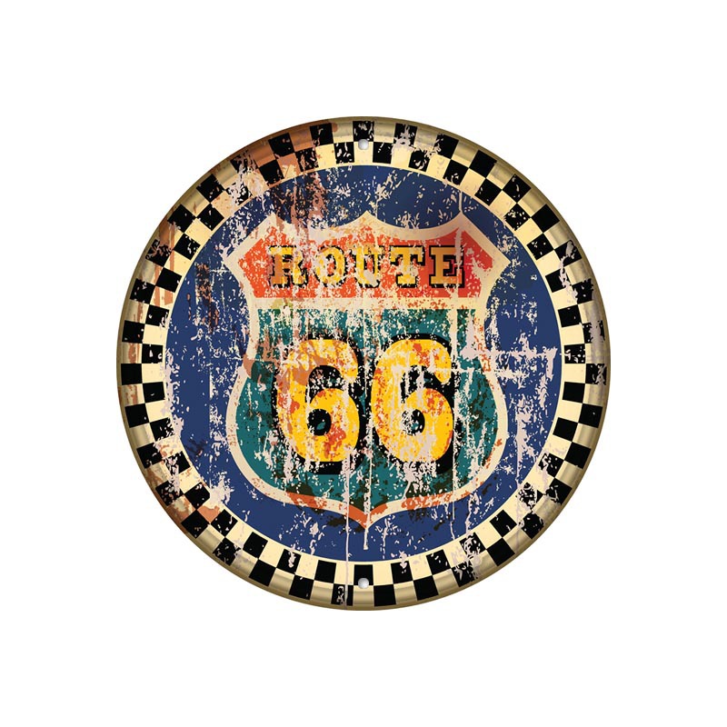 2024 New Road 66 Retro Round Iron Painting Bar Background Wall Decoration Mural License Plate Frameless Hanging Painting