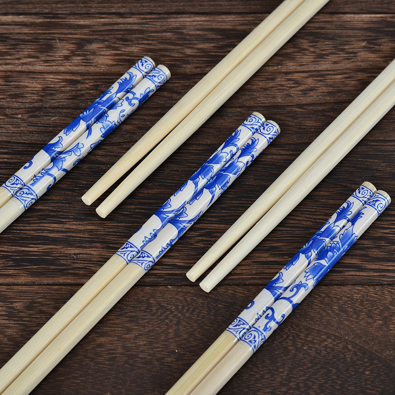Factory Direct Sales of Blue and White Porcelain Bamboo Chopsticks, Hotel Restaurant Bamboo Chopsticks Wholesale Manufacturer Bamboo Chopsticks
