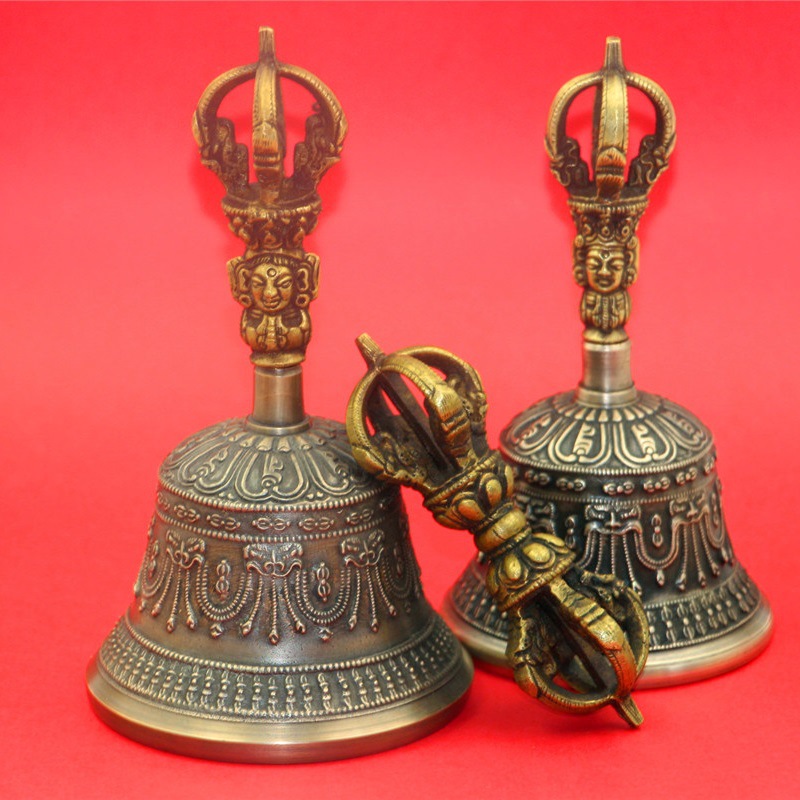 Nepalese Handmade Five-strand King Kong Bell and Pestle Xizang Ethnic Musical Instruments Bronze Bells and Bells