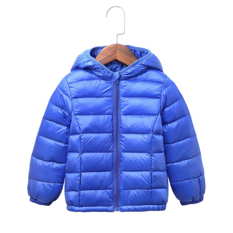 2019 Winter Children's Down Jacket Boys' Solid Color Thin Simple Lightweight Jacket Girls' Hooded Long-Sleeved Zipper Shirt