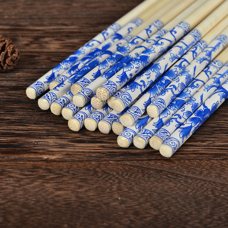 Factory Direct Sales of Blue and White Porcelain Bamboo Chopsticks, Hotel Restaurant Bamboo Chopsticks Wholesale Manufacturer Bamboo Chopsticks