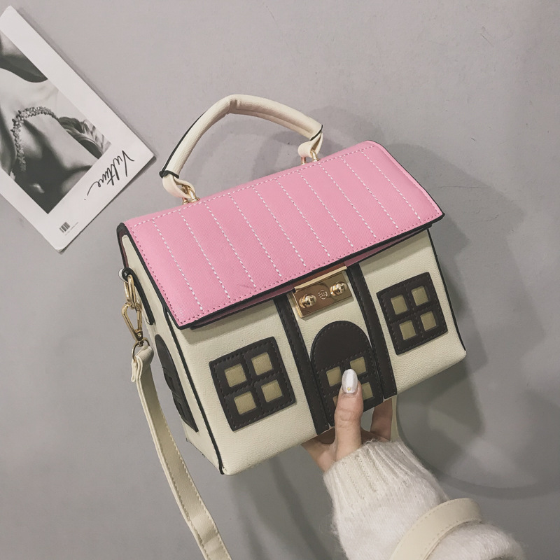 Foreign Trade New Contrast Color Creative Funny Small House Crossbody Bag Cartoon Cute Small House Handbag Personalized Women's Bag