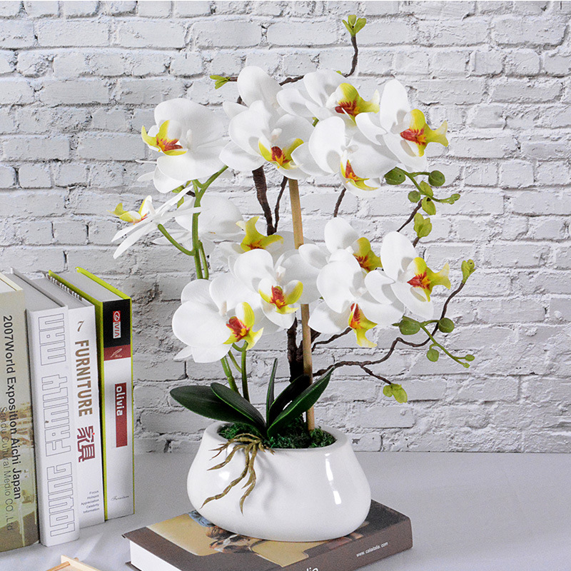 Artificial Flower Phalaenopsis Set Ceramic Bonsai Bonsai Decorative Hand Glue Fake Flower Ornaments Factory Direct Supply Batch Generation