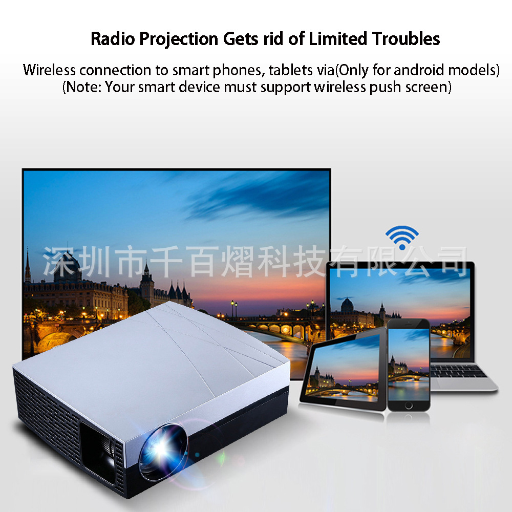 Android Led Projector 4K,Ac3 1280*800 Hdmi,Vga,Hifi Speaker