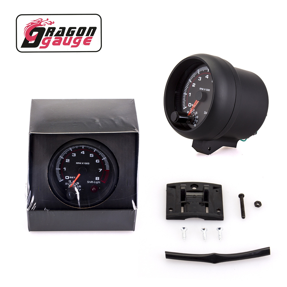 Car modification instrument white light black surface tachometer 12v Racing car universal tachometer