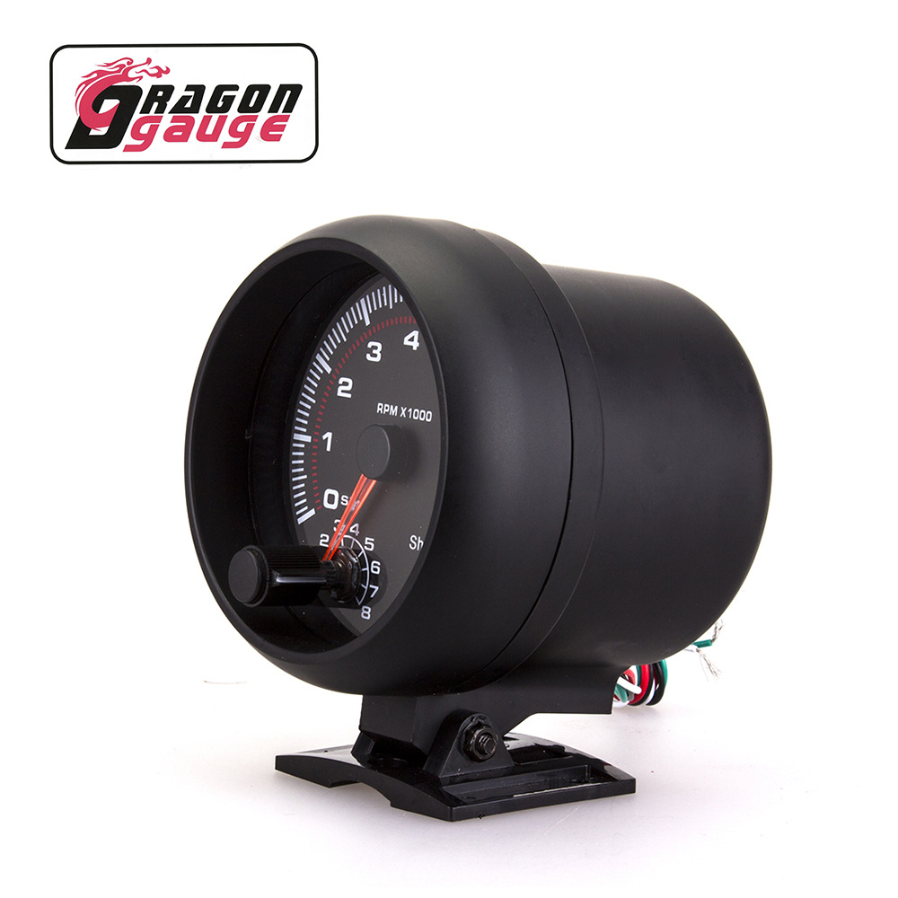 Car modification instrument white light black surface tachometer 12v Racing car universal tachometer