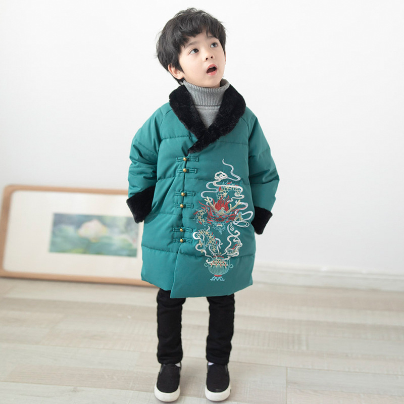2020 Flying Dragon in the Sky Down Jacket Boys' Warm Chinese Style Jacket Small and Medium-sized Children's Middle and Large Children's Boys and Children