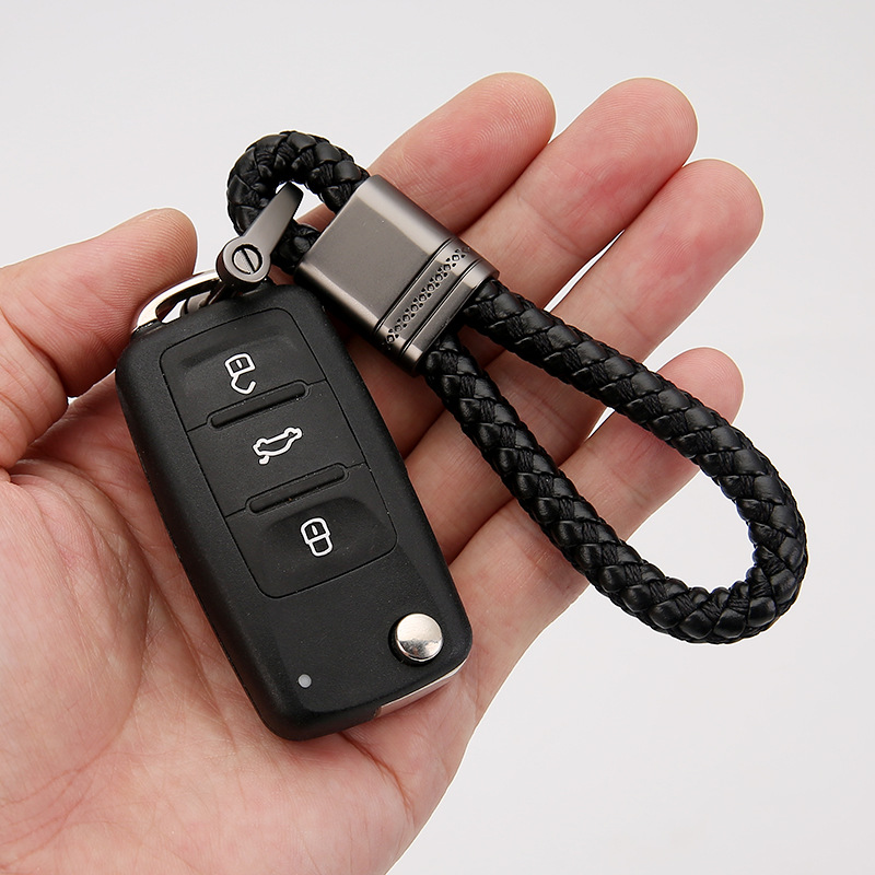 Car keychain genuine leather Mercedes-Benz Toyota Audi Land Rover Volkswagen braided rope key chain ring pendant men and women