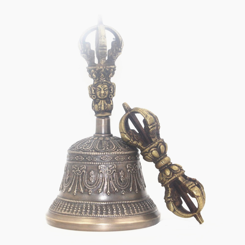 Nepalese Handmade Five-strand King Kong Bell and Pestle Xizang Ethnic Musical Instruments Bronze Bells and Bells