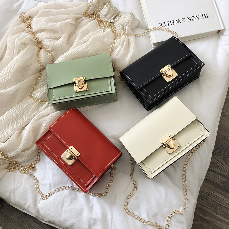 Summer Lock Small Square Bag Fashionable Bag Women's 2019 Summer Small Bag Shoulder Crossbody Bag ins Super Hot Chain