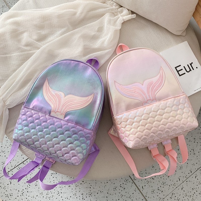 Direct selling Korean candy color women's shoulder bag fashion mermaid tail fish scale girl backpack campus student bag