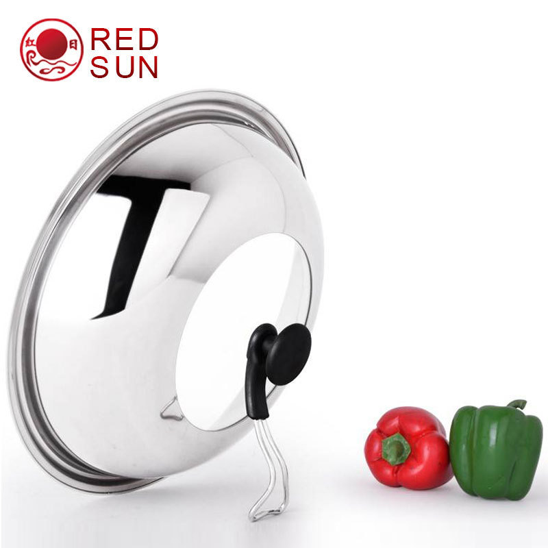 Wholesale wok lid can be affixed with trademark barcode for supermarket stainless steel glass lid with standing top