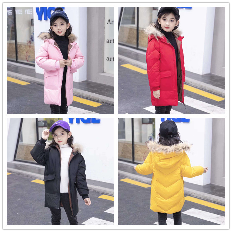 2019 Winter New Children's Wear Big Children's Hooded Children's Down Jacket Solid Color Short Korean Style Wool Collar Removable for Boys and Girls