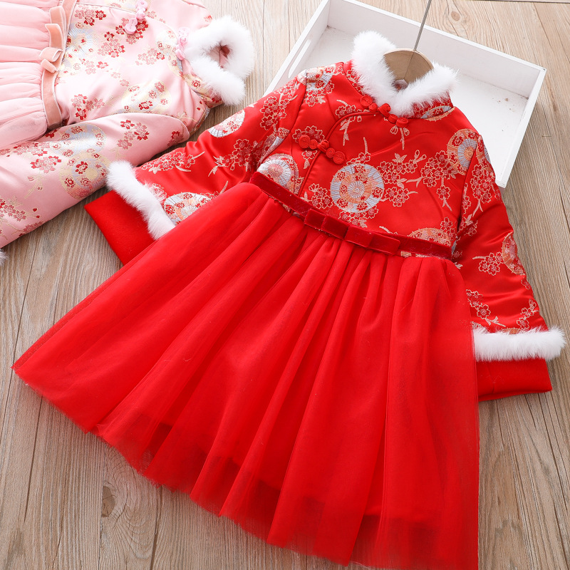 2928 платье чонгсам для девочек детская одежда детский этнический стиль ханьфу детское стеганое платье зимний китайский стиль танг костюм