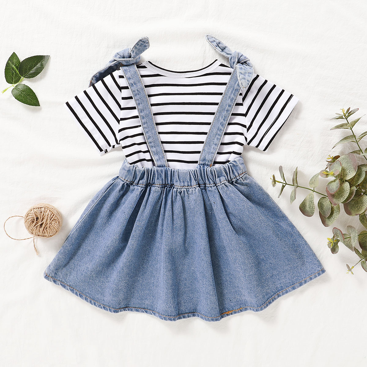 2020 New Striped Denim Strap Dress Set