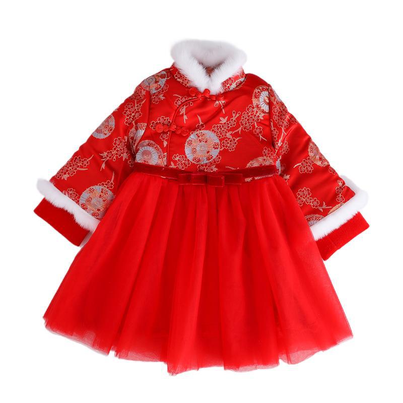 2928 girls' cheongsam children's clothing children's ethnic style hanfu baby quilted dress Winter Chinese style Tang suit