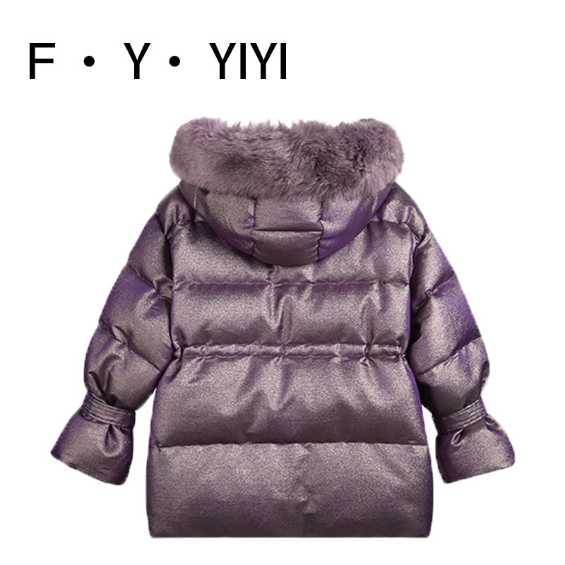 2020 New Girls' Western Style Bright Face Parker Down Jacket Baby Big Wool Collar Hooded Big Kids Warm Jacket
