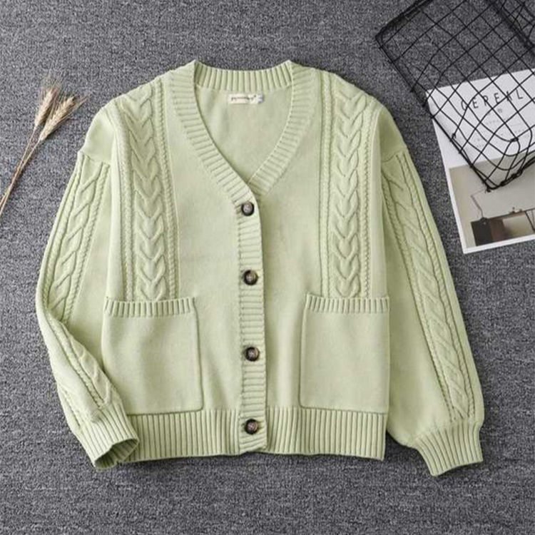 Autumn and Winter Uniform JK Sweater Twist Large V-neck Lantern Sleeve Cardigan