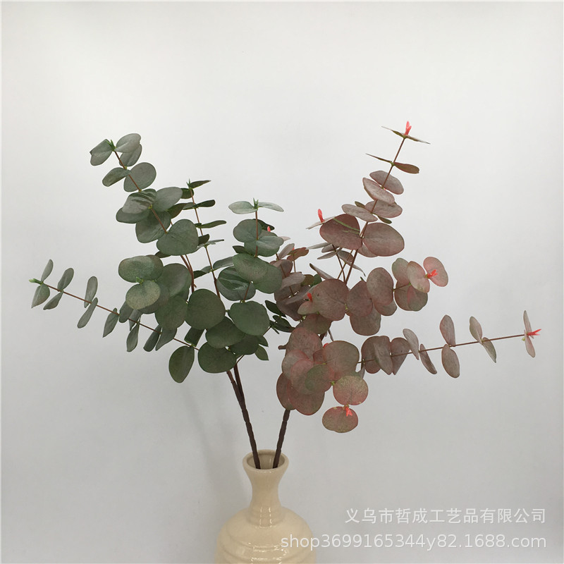 Artificial autumn color eucalyptus money leaf artificial leaves eucalyptus wedding decoration silk flower arrangement hand holding flower material