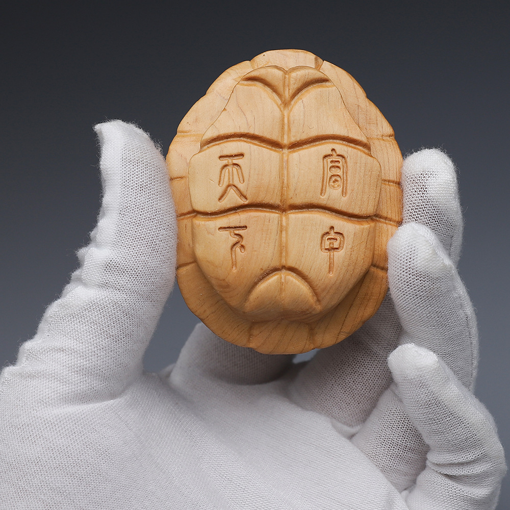 Carved Cypress Wood Turtle Shell Handpiece from Mingju, Solid Wood Carving for Personal Collection and Animal Craft