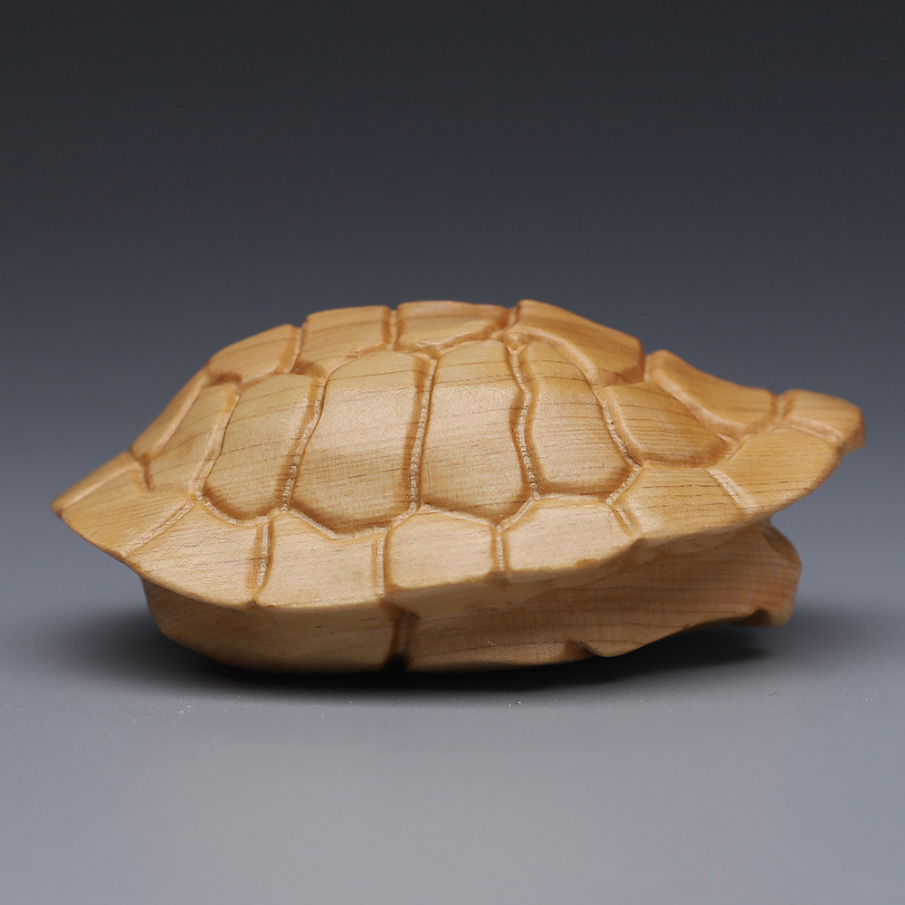 Carved Cypress Wood Turtle Shell Handpiece from Mingju, Solid Wood Carving for Personal Collection and Animal Craft