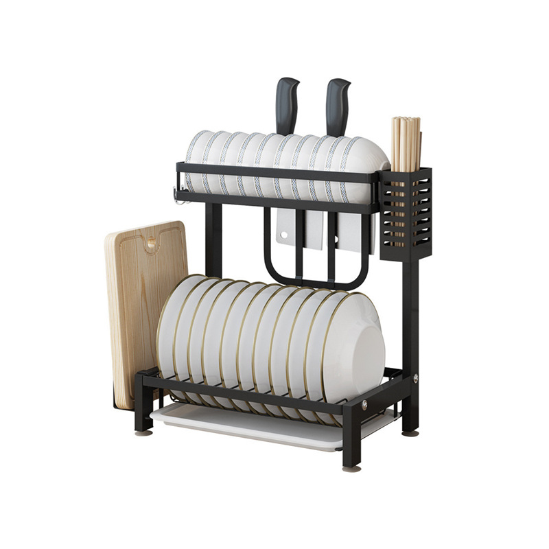 Thickened Stainless Steel Storage Rack Countertop Kitchen Dish Rack Insert Knife Holder Multi-Layer Tableware Spoon Storage Rack with Adjustable Feet