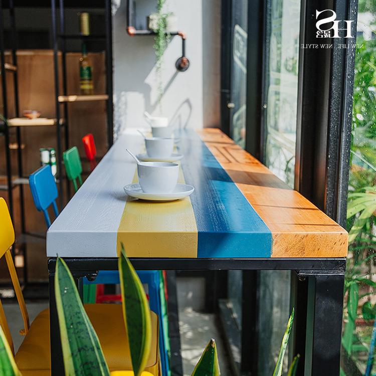 Simple Colorful Solid Wood Wall Bar Table Home High Bar Long Table Coffee Shop Milk Tea Shop Table and Chair Combination