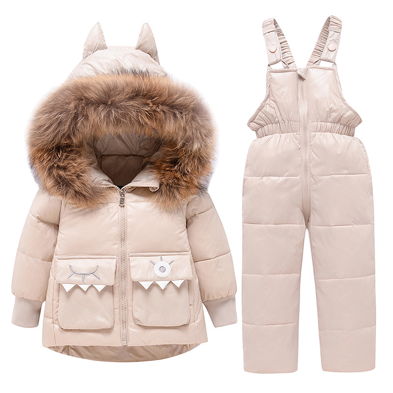 Factory direct children's down jacket dinosaur suit men's thick down jacket 1-6 years old baby warm two-piece set