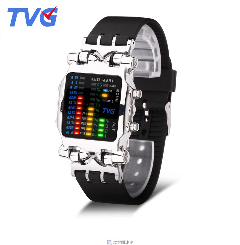 Tvg Fashionable and Creative Student Watch Multi-Functional Youth Waterproof Watch K-Style Light Energy Led Sports