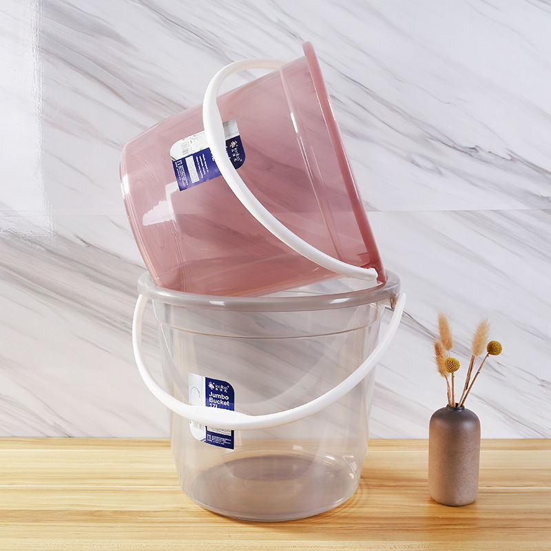 2022 New Plastic Transparent Round Thickened Portable Bucket Household Plastic Bucket Storage Bucket